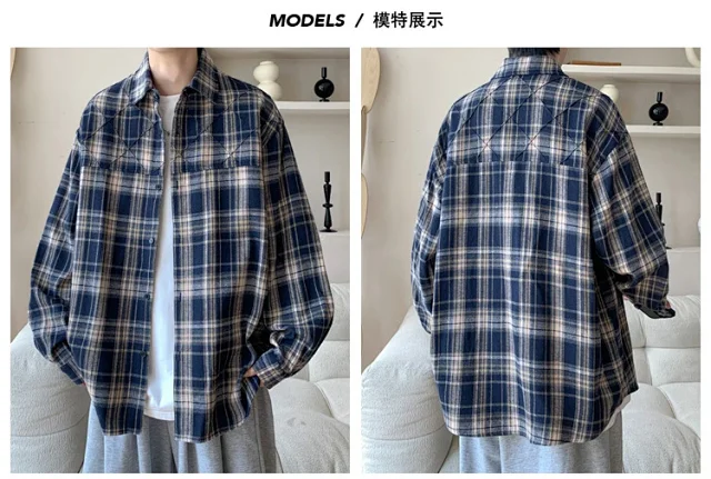 2025 Men's Plus-Size Retro Plaid Shirt Detail