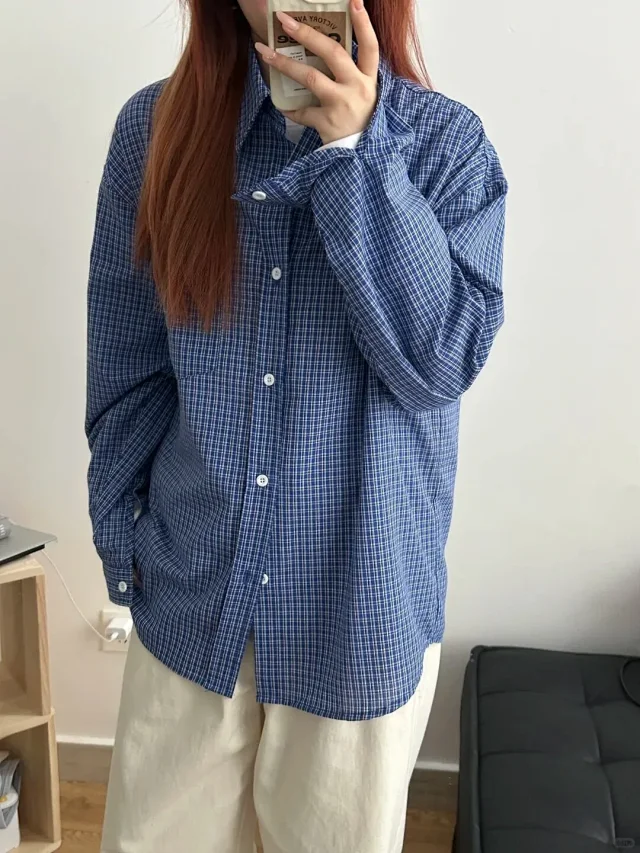 Cleanfit Men's Blue Vintage Plaid Overshirt Detail