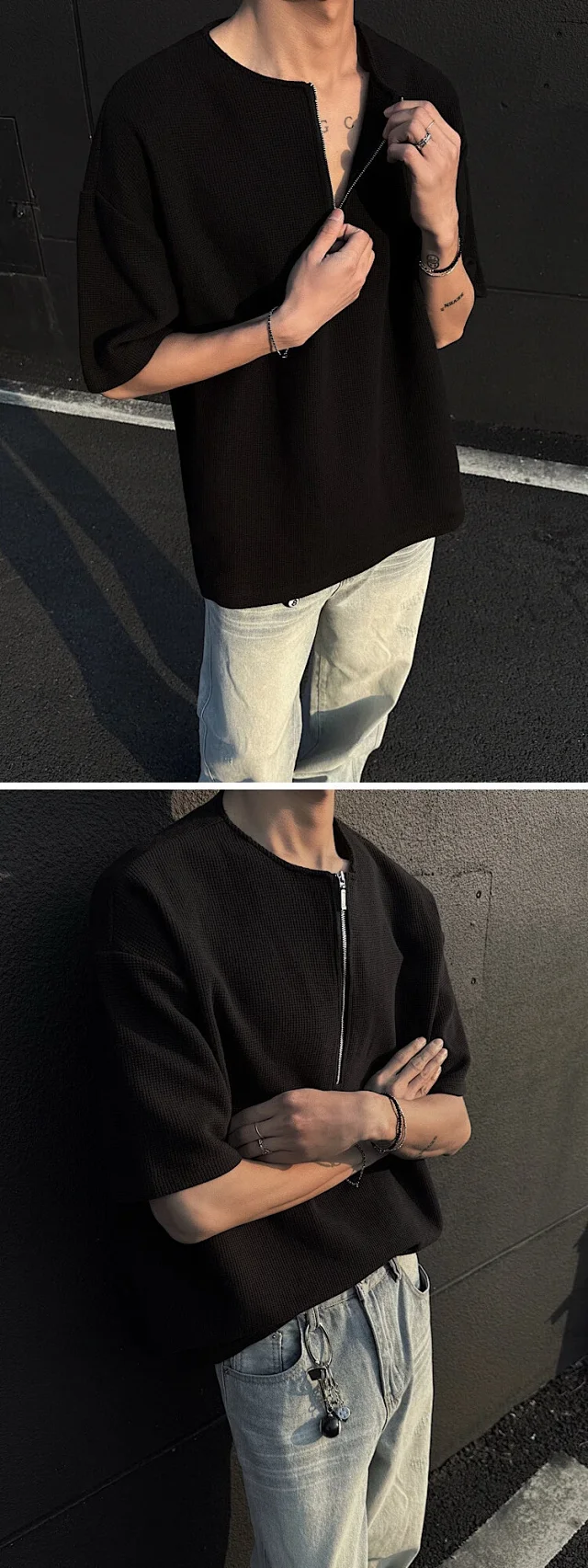 Men's Waffle Half-Zip Henley Tee Detail