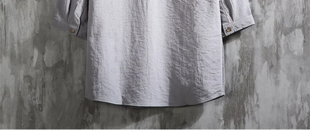 Men's Oversized Cotton Linen 3/4 Sleeve Shirt Detail