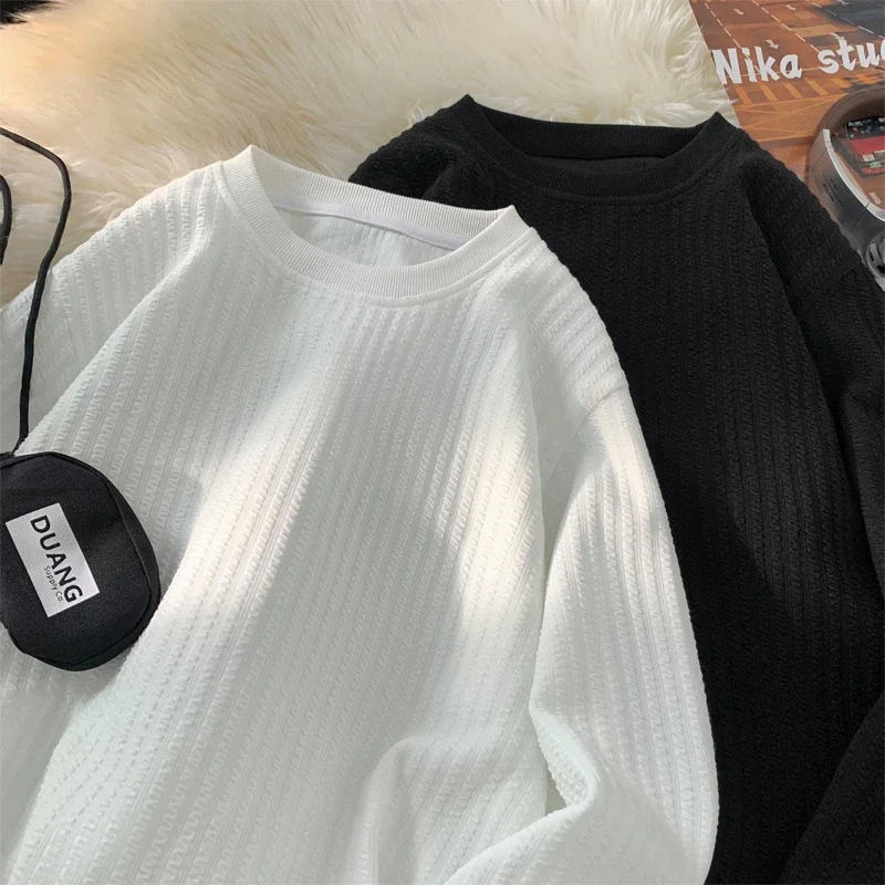 Oversize White Textured Long Sleeve Tee