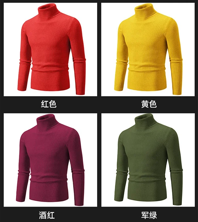 Men's Slim Fit Retro Solid Turtleneck Detail