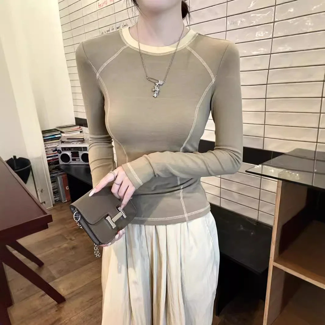 Korean Women's Slim-Fit Color-Block Tee