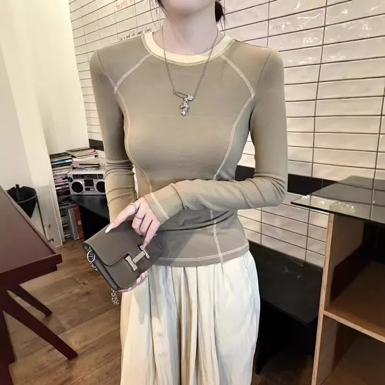 Korean Women's Slim-Fit Color-Block Tee