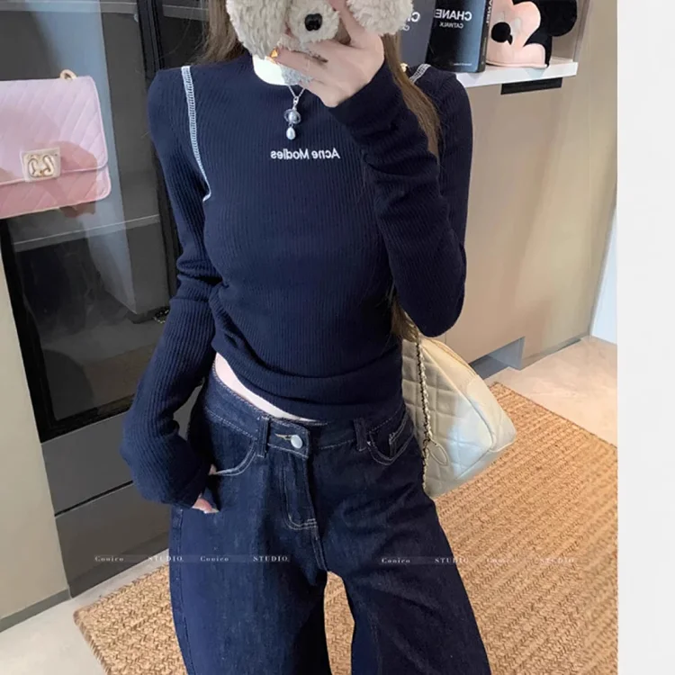 Women's Color-Block Embroidered Long Sleeve Tee