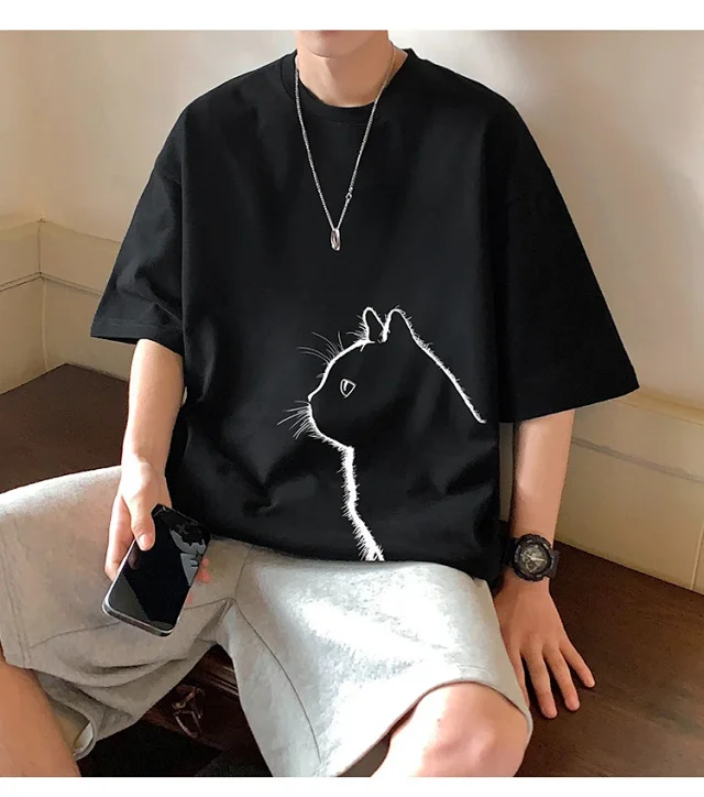 Men's Couple Cat Print Tee Detail