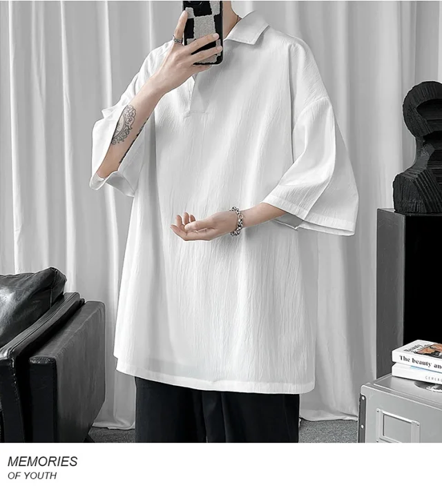 Men's Oversized Solid Polo T-Shirt Detail