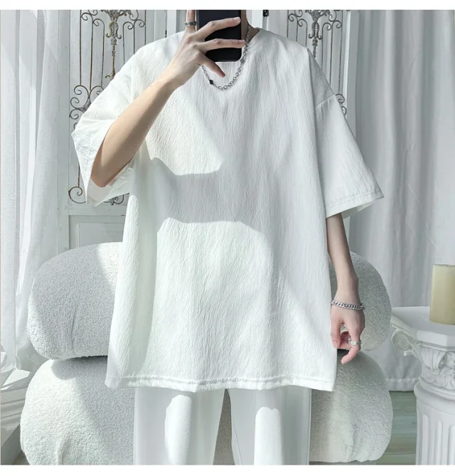 Unisex Oversized Ice Silk Draped Tee Detail