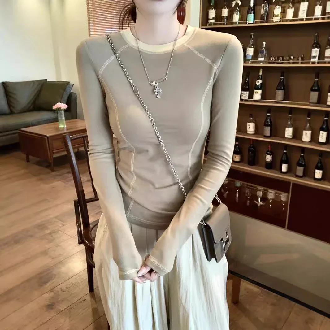 Korean Women's Slim-Fit Color-Block Tee