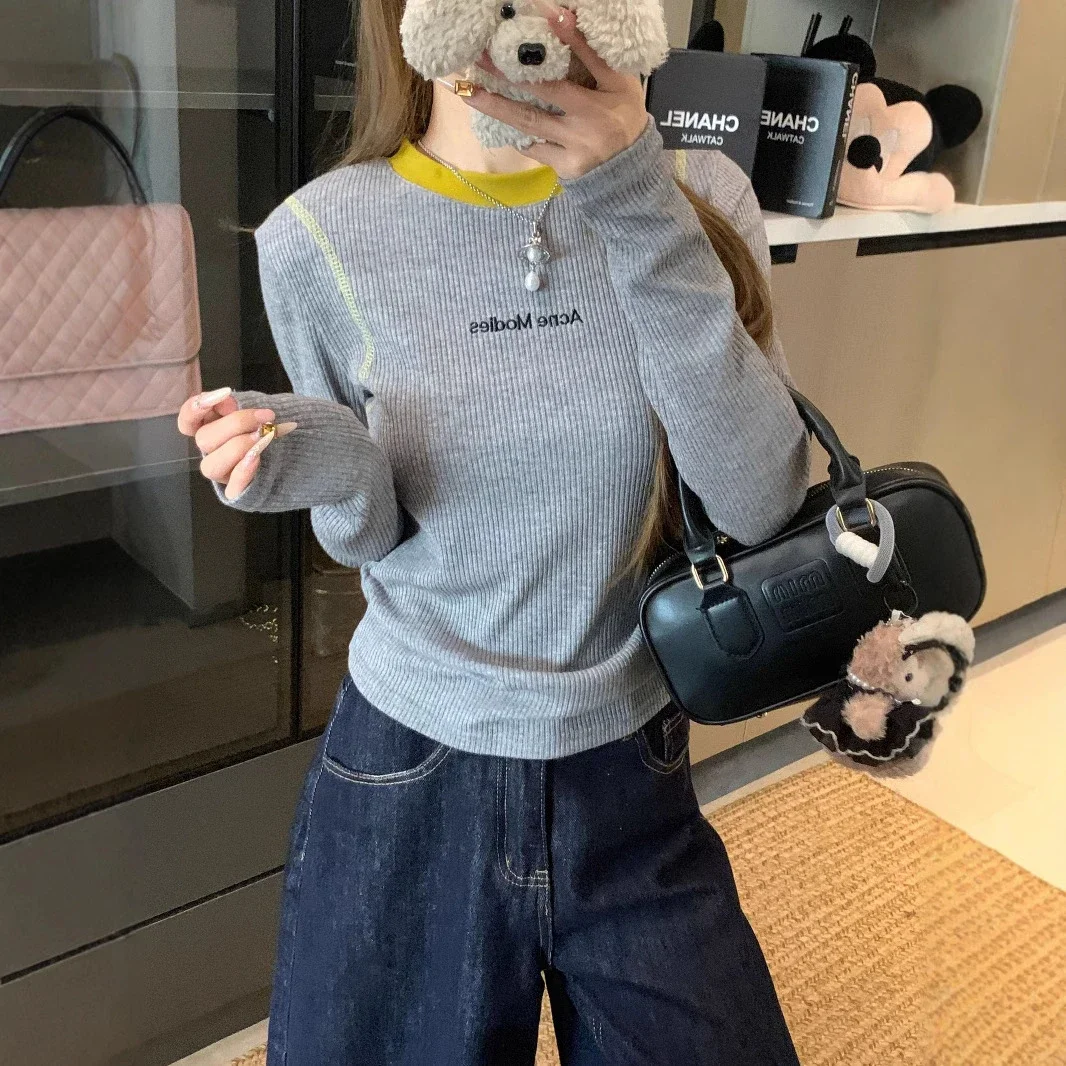 Women's Color-Block Embroidered Long Sleeve Tee