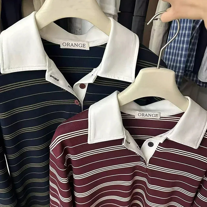 Autumn 2025 Cotton Striped Polo Sweatshirt