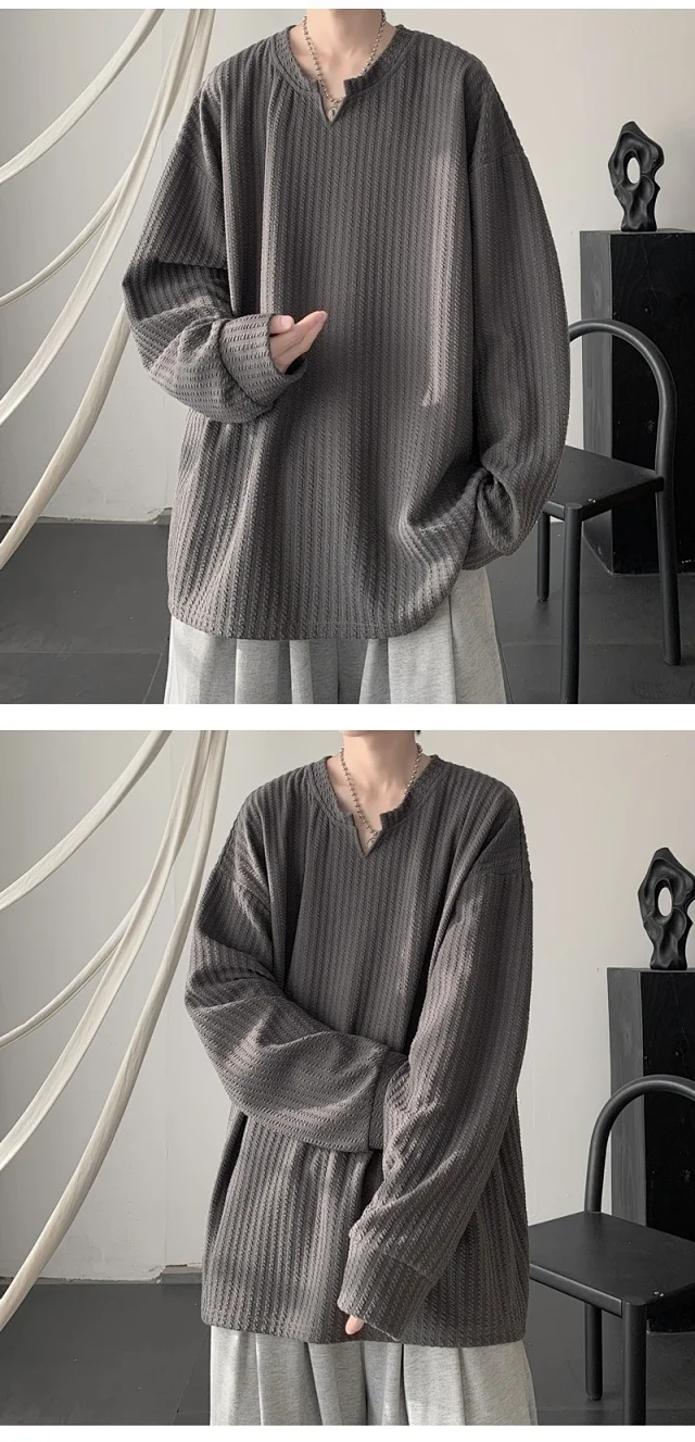 Men's High-Street V-Neck Heavyweight Sweatshirt White Detail
