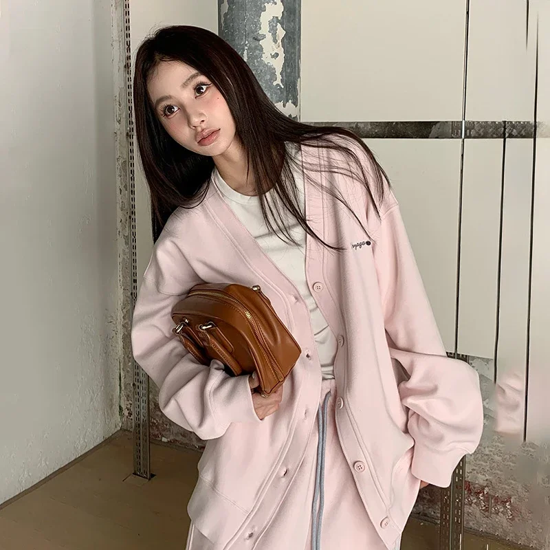 Women's Korean Relaxed V-Neck Embroidered Cardigan