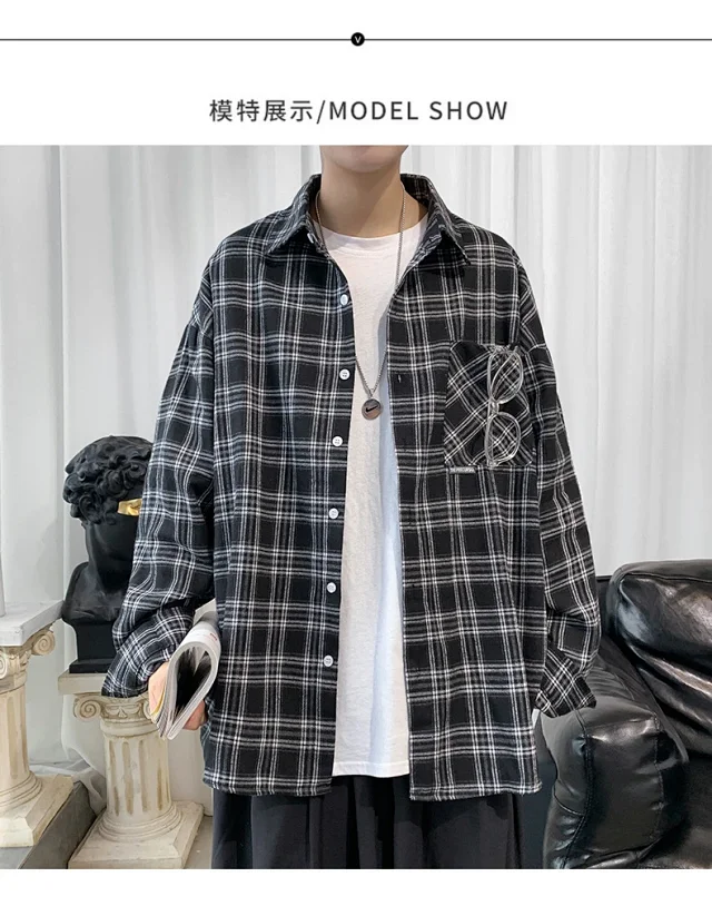 Men's Casual Retro Brushed Plaid Overshirt Detail