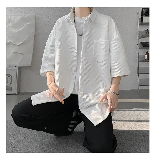 Baroque Japanese Men's Boyfriend Short-Sleeve Shirt Detail