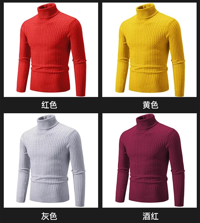 Men's Retro Solid Turtleneck Slim Sweater Detail