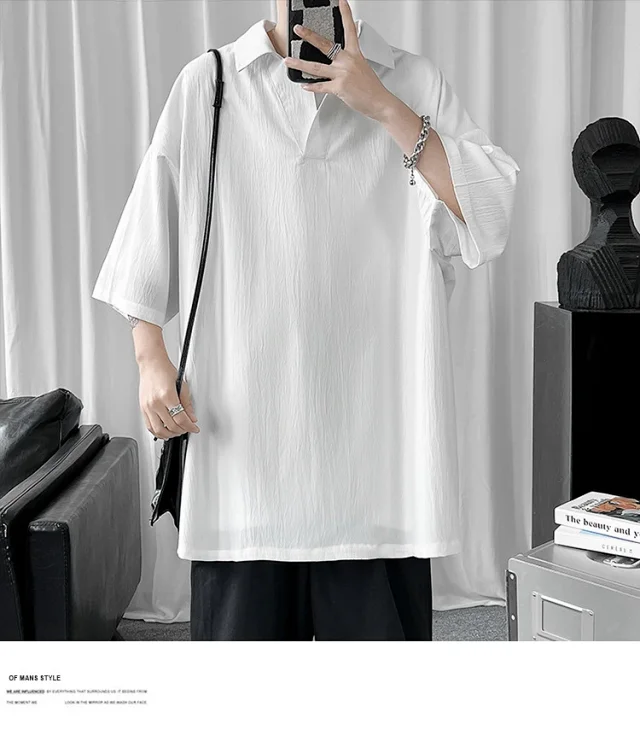 Men's Oversized Solid Polo T-Shirt Detail