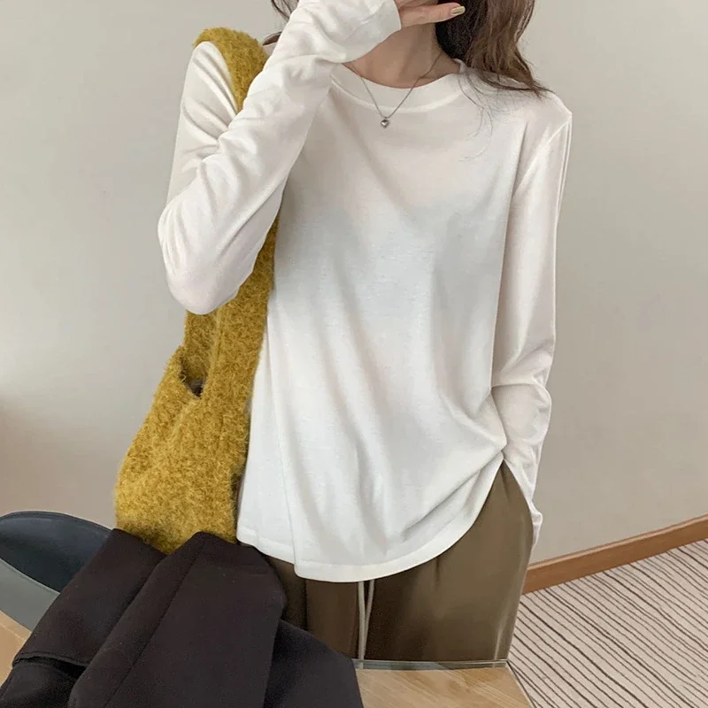 Women's Tencel Round Neck Long Sleeve Tee