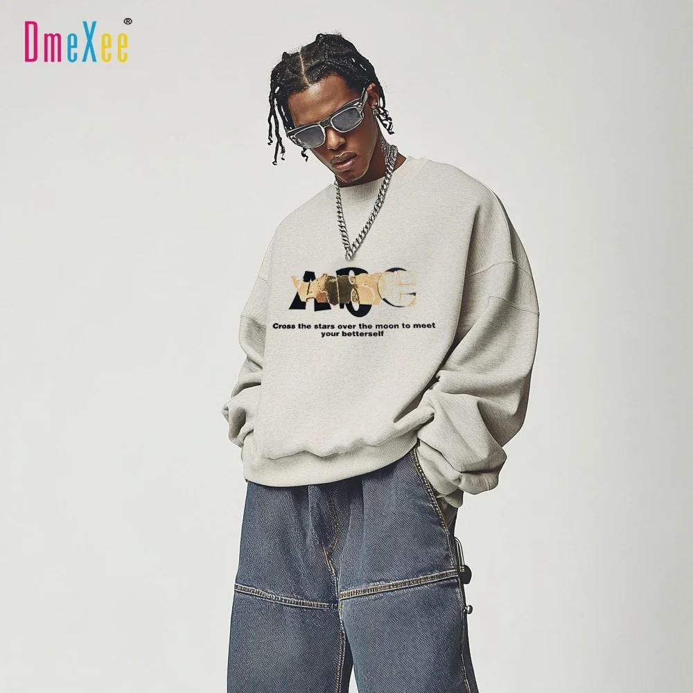 2025 New Men's Light-Gray Round-Neck Hoodie