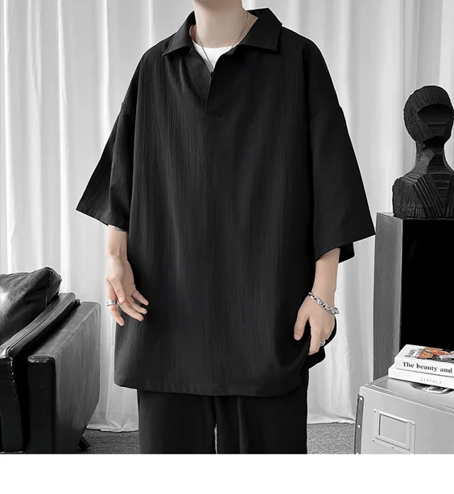 Men's Oversized Solid Polo T-Shirt Detail