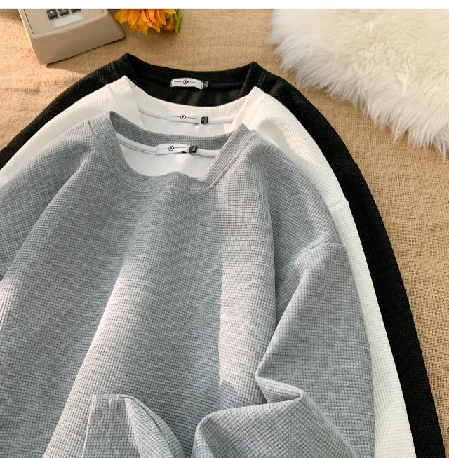 Oversized Men's Japanese Waffle Knit Sweatshirt Detail