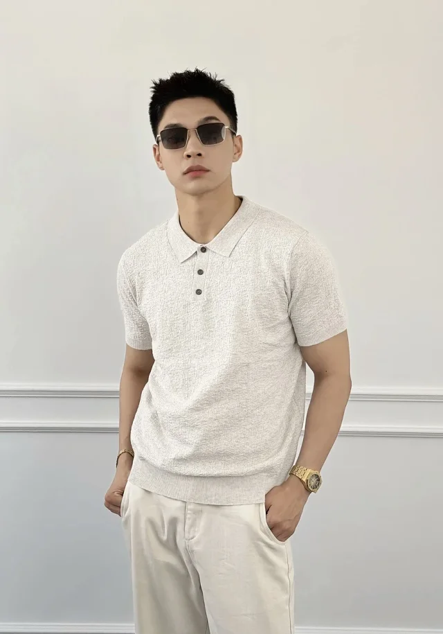Men's Textured Knit Polo Summer Brown Detail