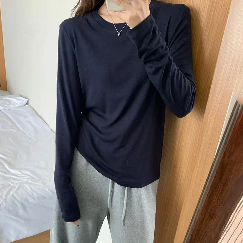 Women's Tencel Round Neck Long Sleeve Tee