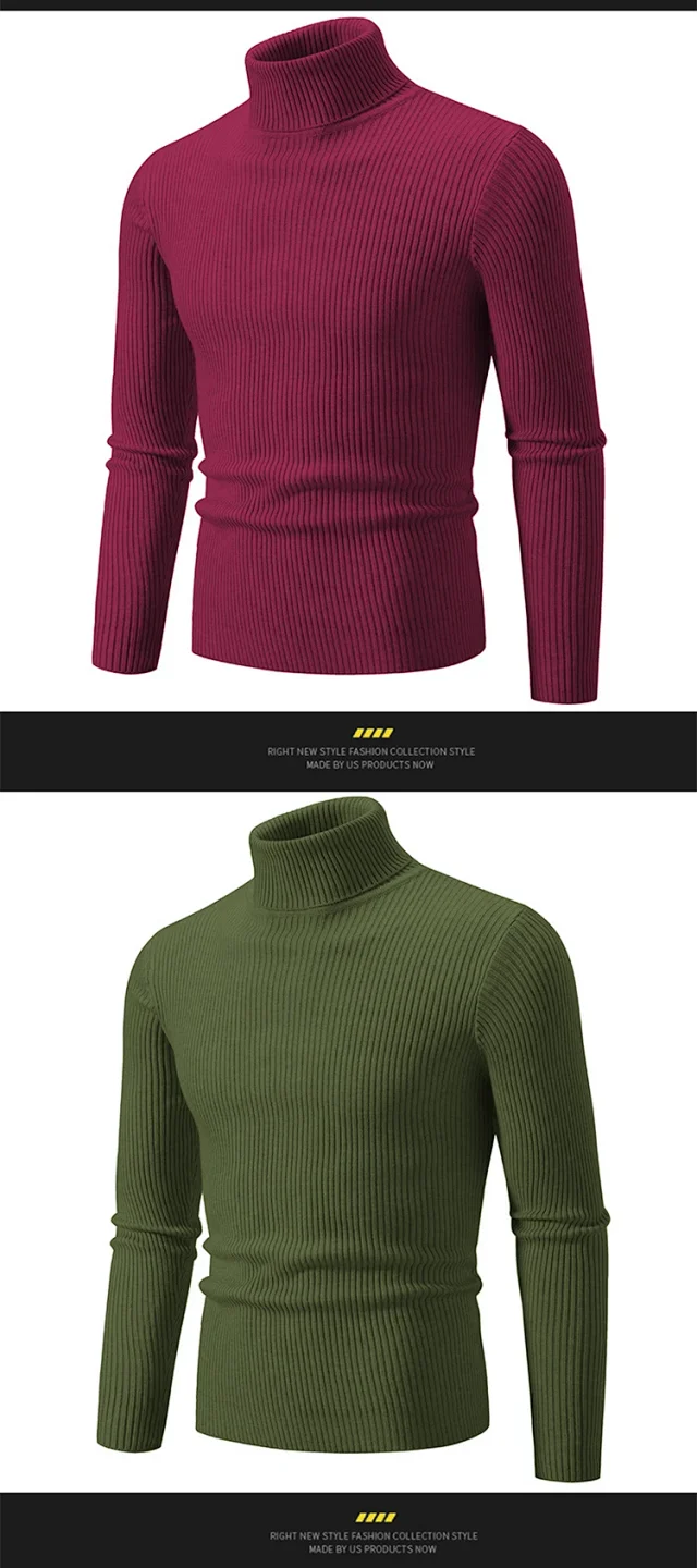 Men's Slim Fit Retro Solid Turtleneck Detail