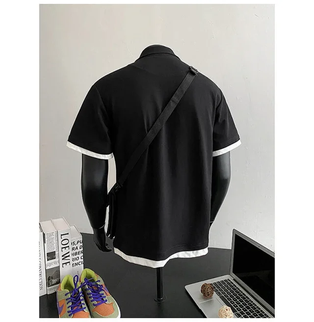 Men's Summer Pique Mock Polo Shirt Detail