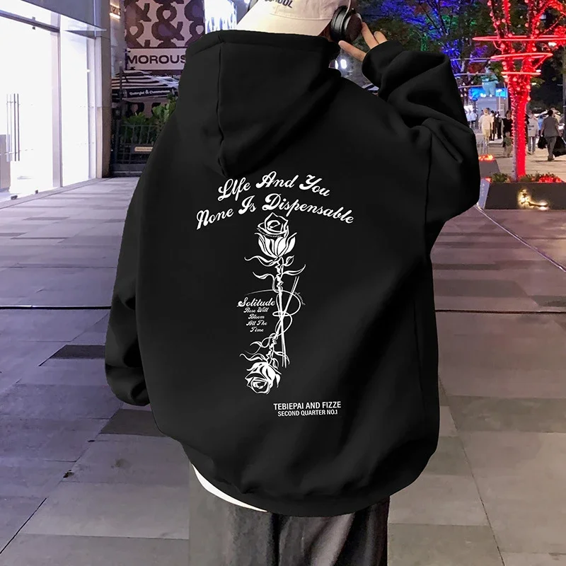 Heavyweight Cotton Rose Print Couple Hoodie