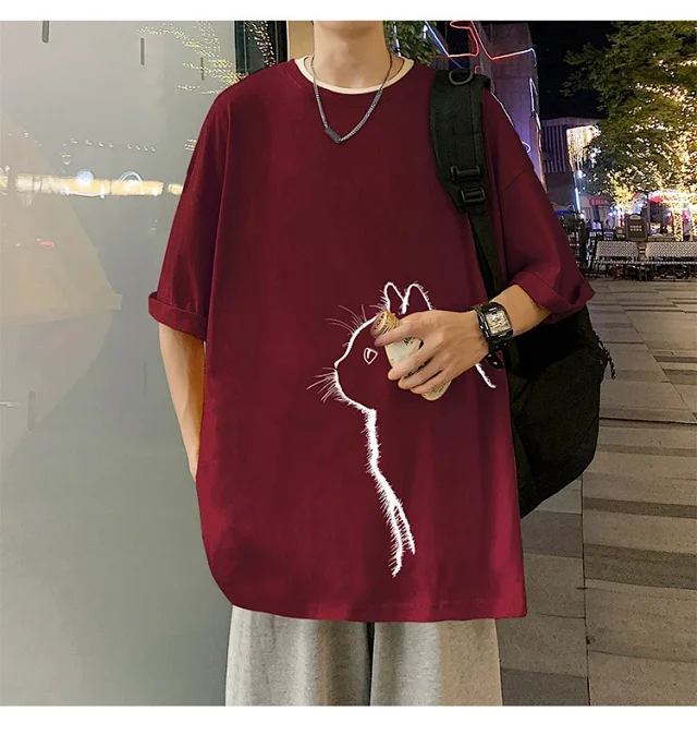 Men's Couple Cat Print Tee Detail