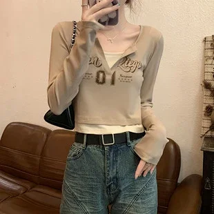 Women's Long-Sleeve Layered Retro Tee Detail