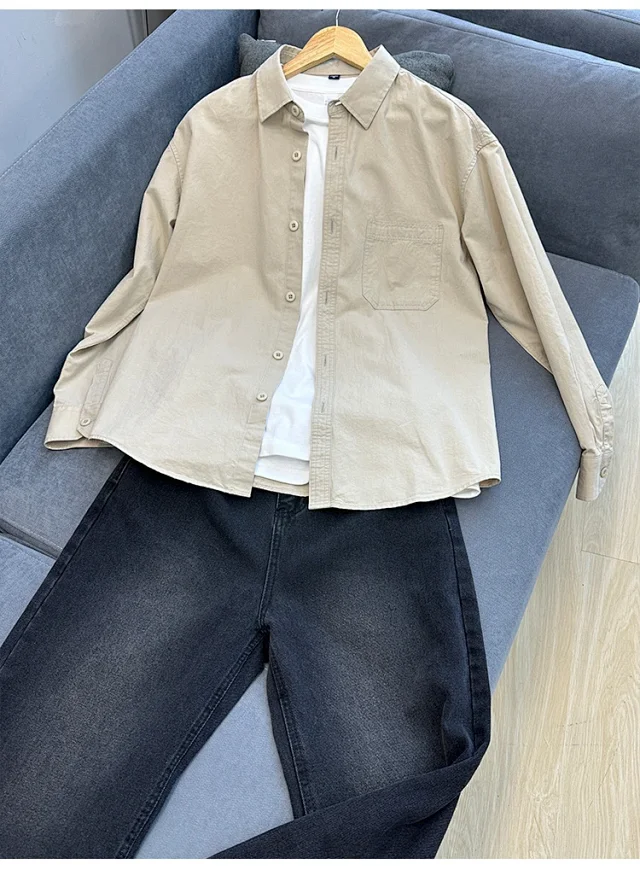 2025 Men's Khaki Cotton Work Shirt Detail
