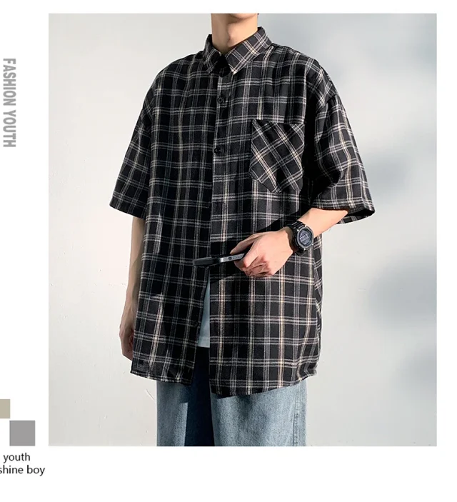 Men's 2025 New Plaid Short Sleeve Shirt Detail