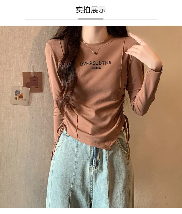 Women's Autumn Cropped Drawstring Long-Sleeve Top Detail