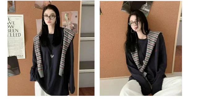 Designer Vintage Color-block Long Sleeve Tee Detail