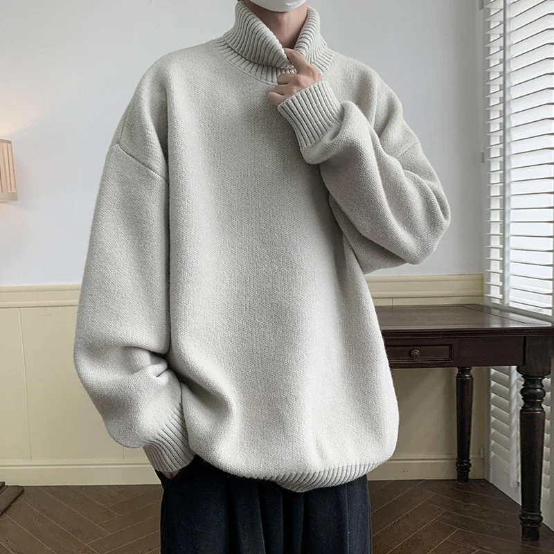 Men's Grey High-Neck Relaxed Sweater