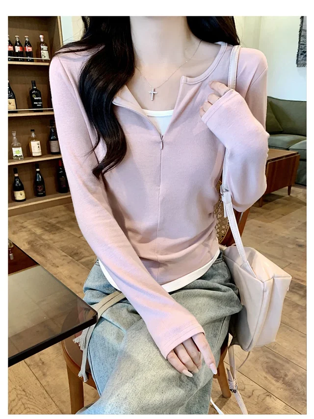 Women's Zip Mock Two-Piece T-Shirt Detail