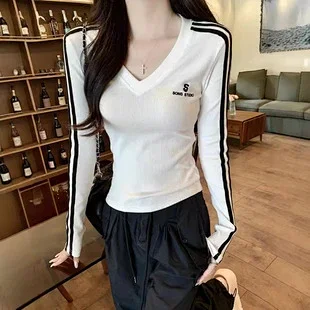 Women's Long Sleeve Striped Mock T-Shirt Detail