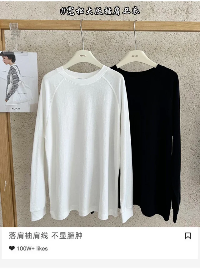 Korean Women's Boyfriend Raglan Long-Sleeve Tee Detail