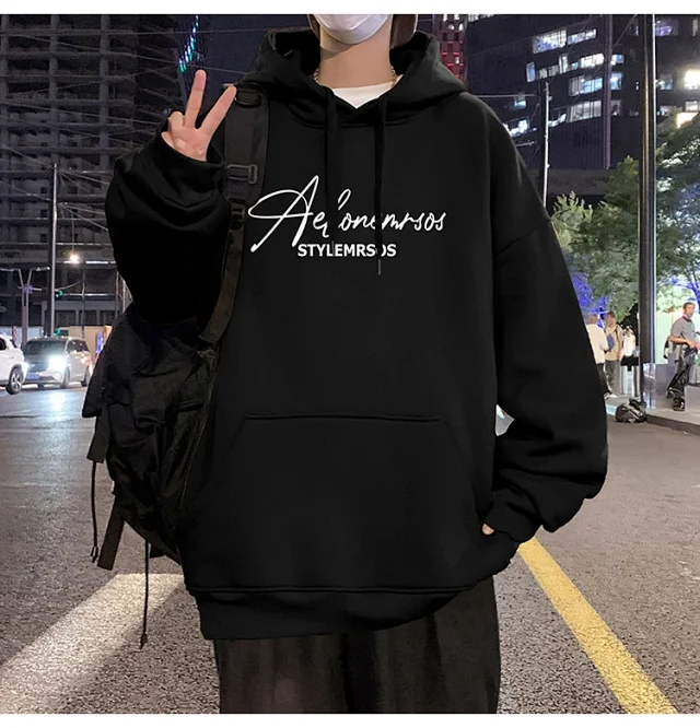 American Streetwear Men's Oversized Cotton Hoodie Detail