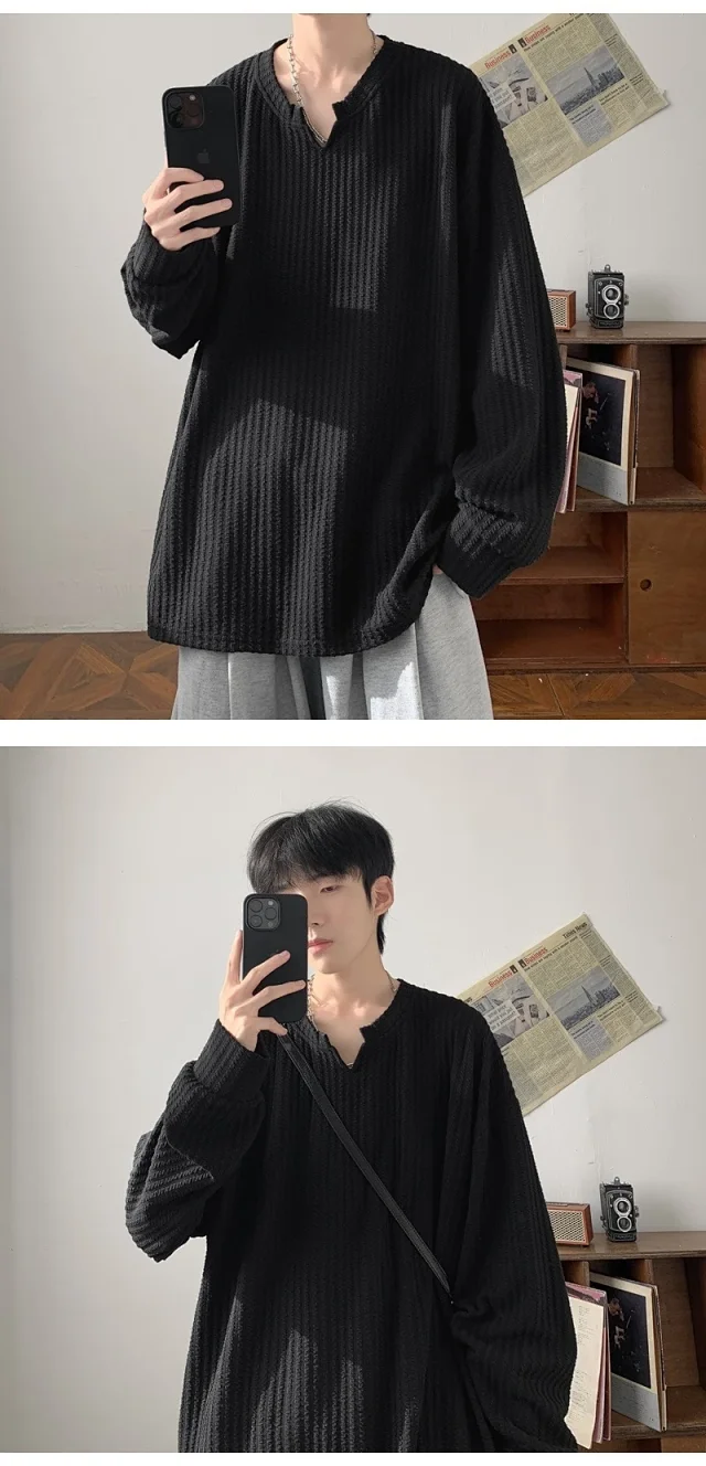 Men's High-Street V-Neck Heavyweight Sweatshirt White Detail