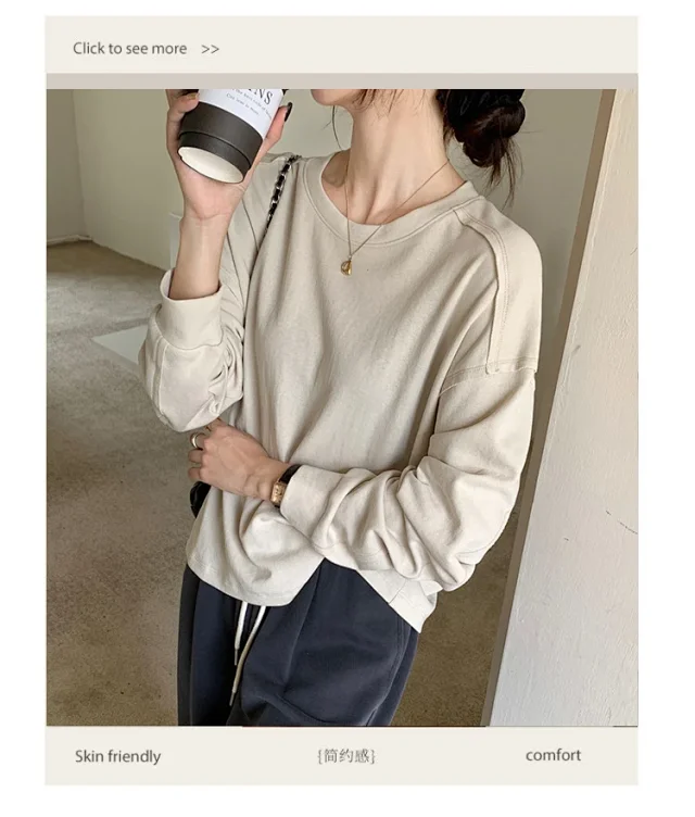 Women's Cotton Loose Long-Sleeve T-Shirt Detail