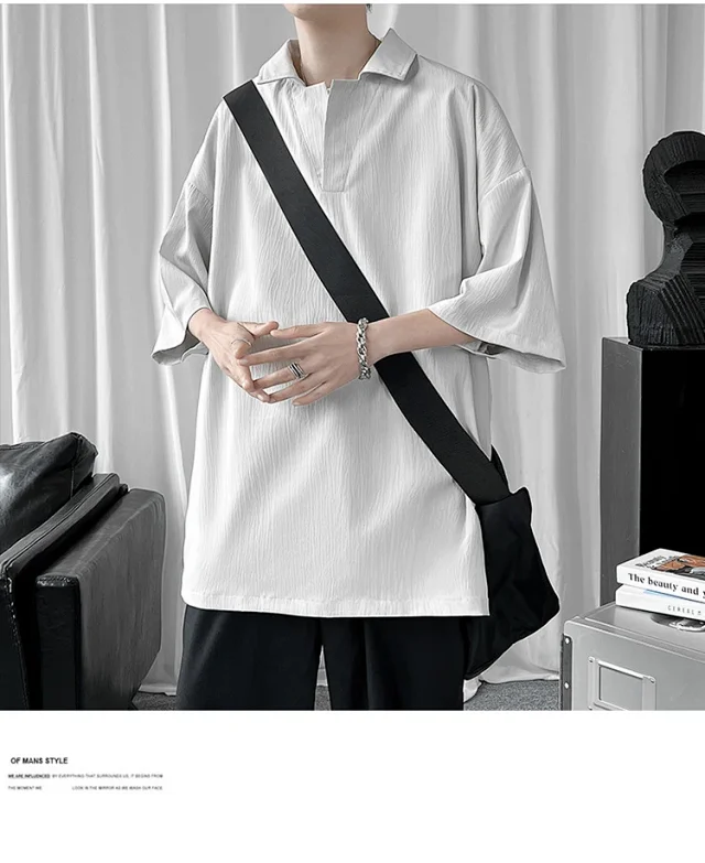 Men's Oversized Solid Polo T-Shirt Detail