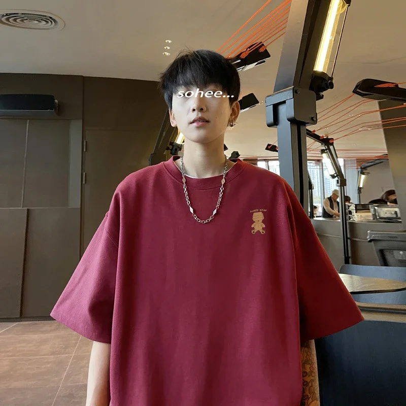 Men's Burgundy 3/4 Sleeve Oversized Tee