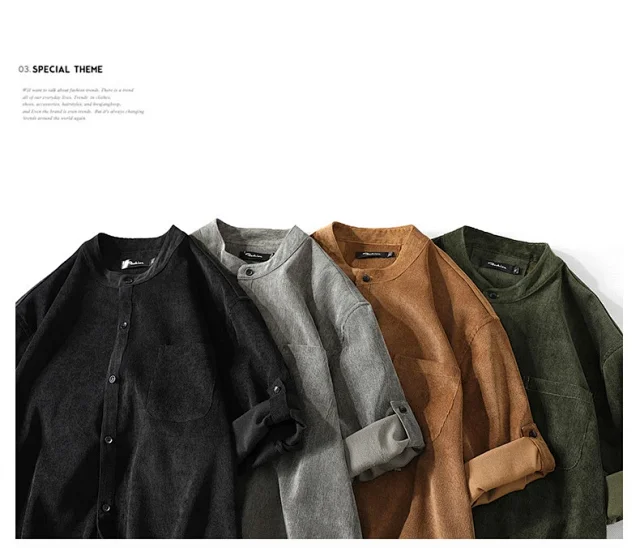 Men's Mid-Sleeve Vintage Korean Corduroy Shirt Detail