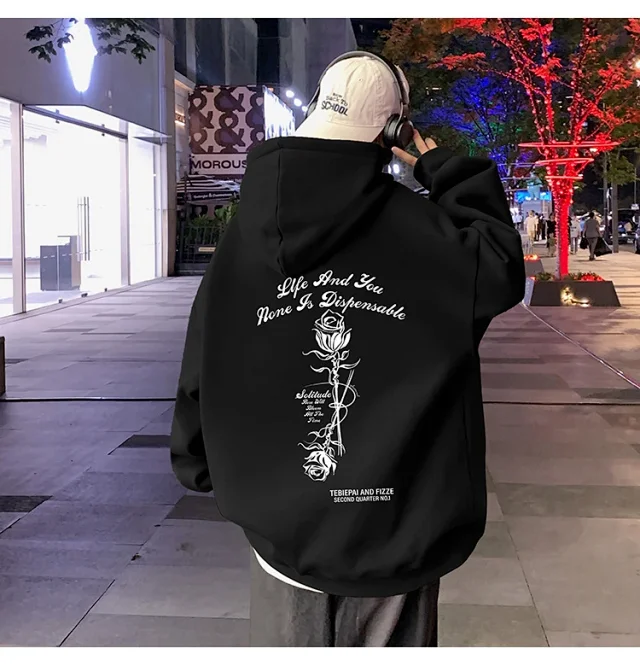 Heavyweight Cotton Rose Print Couple Hoodie Detail
