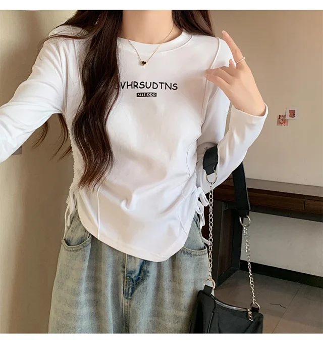 Women's Autumn Cropped Drawstring Long-Sleeve Top Detail