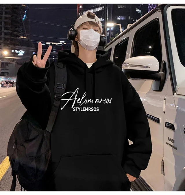 American Streetwear Men's Oversized Cotton Hoodie Detail