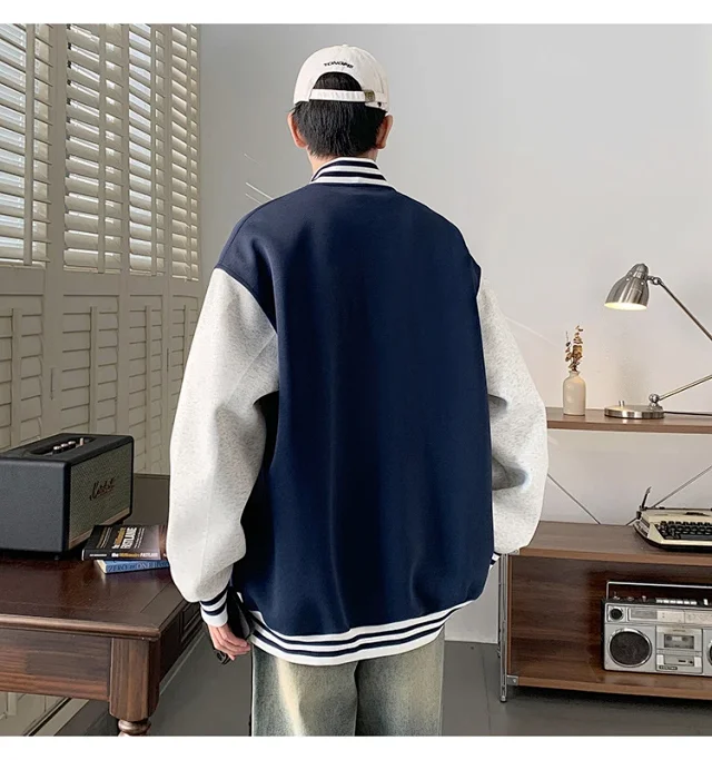 Men's Trendy Stand-Collar Baseball Jacket Detail